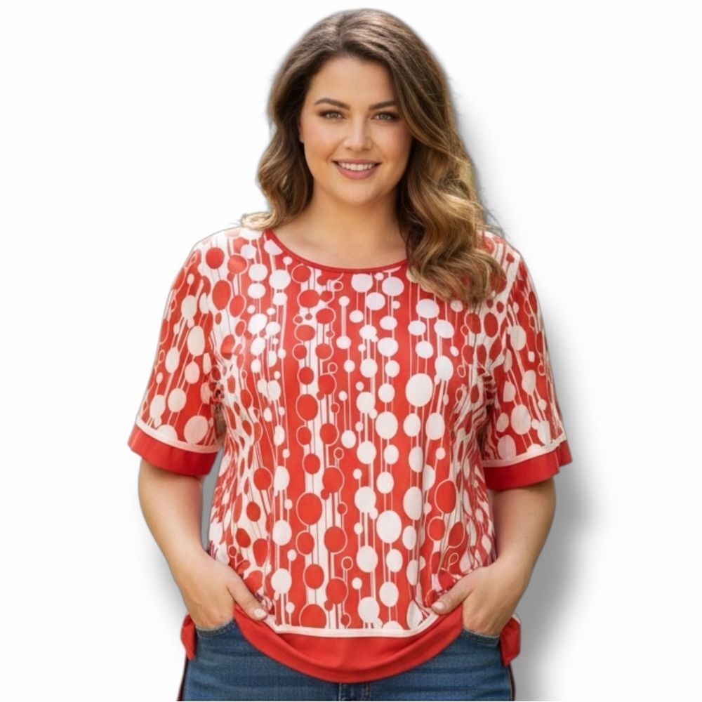 Red Orange Abstract Dot Short Sleeve Plus Size Blouse NWT